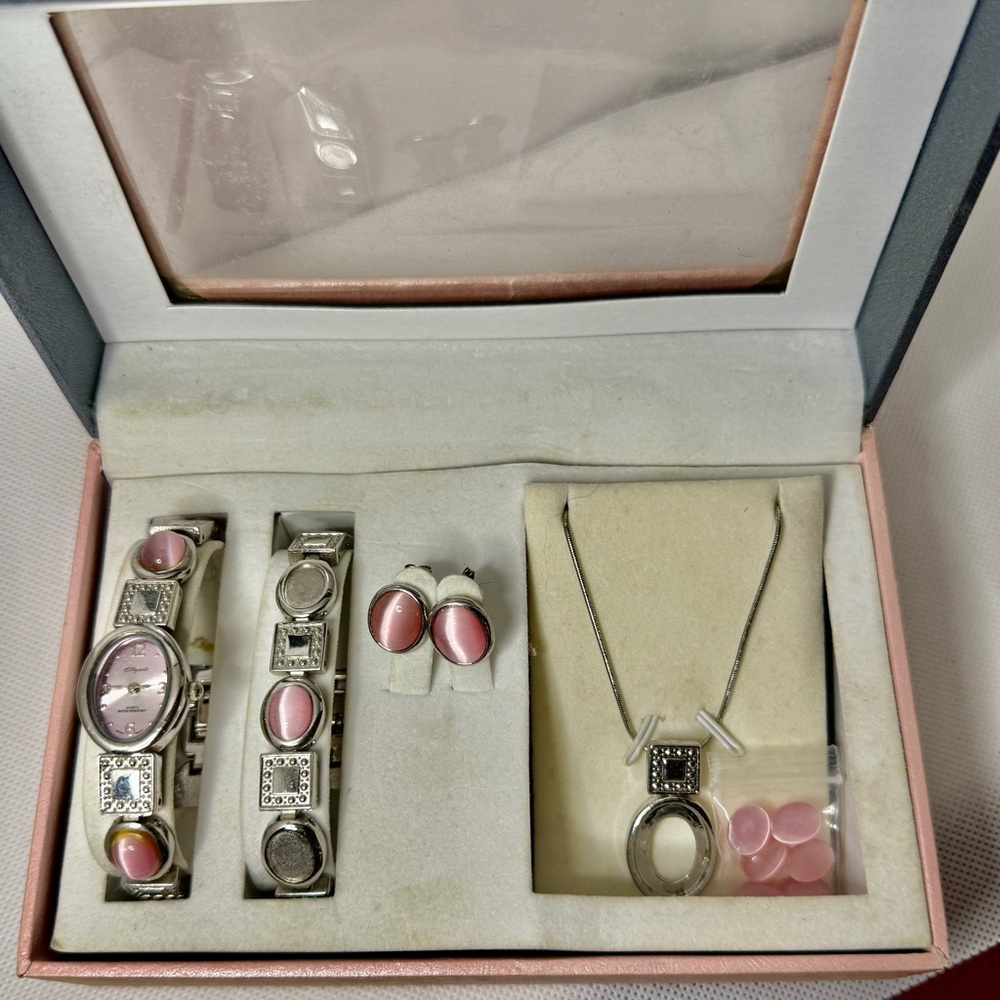 Silver Tone and Pink Jewelry Set
